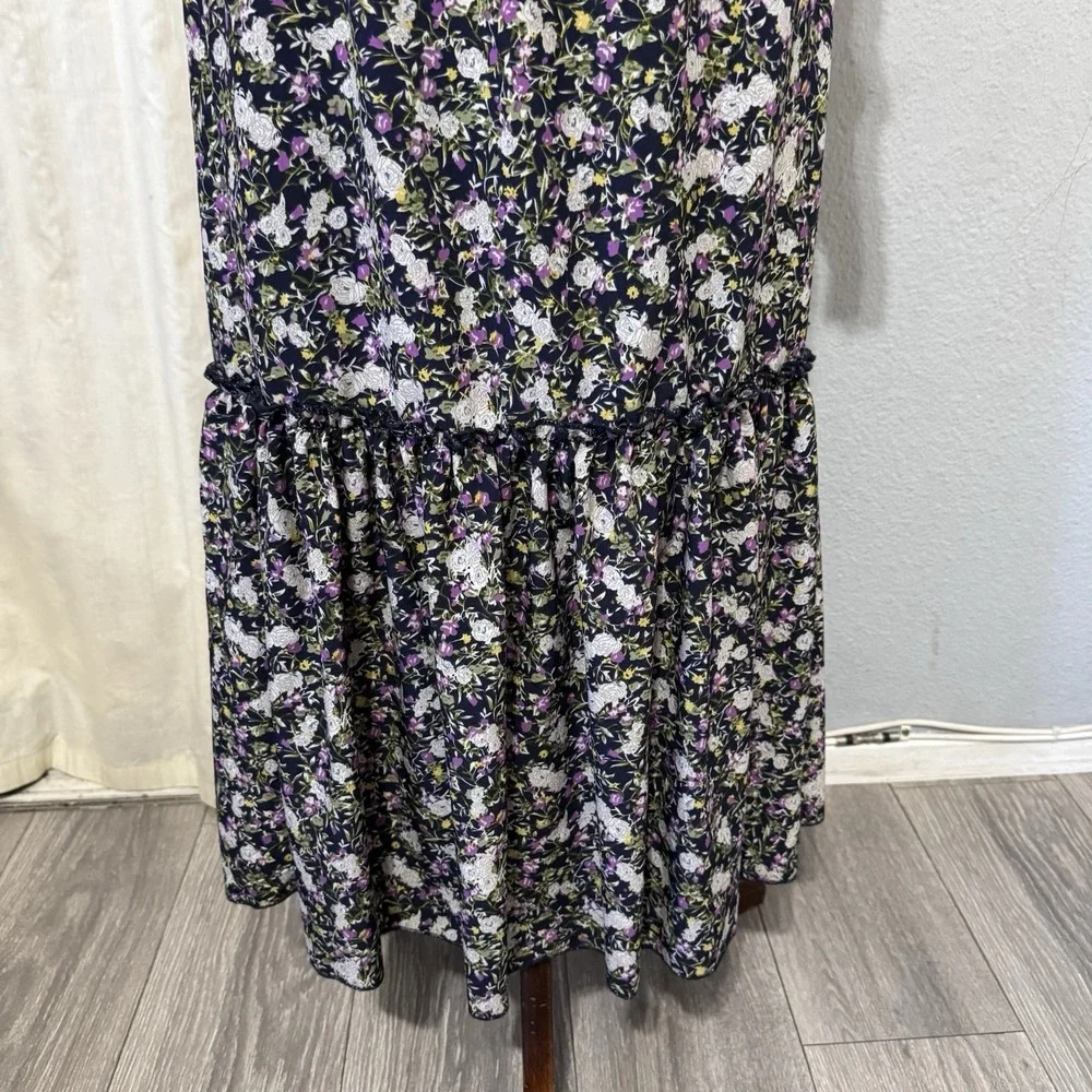 Cottagecore Metrowear Women's Midi Skirt Sz M Floral Lined Tiered Elastic‎ Waist
